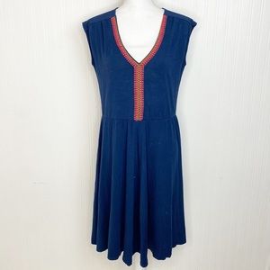 Boden Navy Jersey Embroidered Dress V Neck